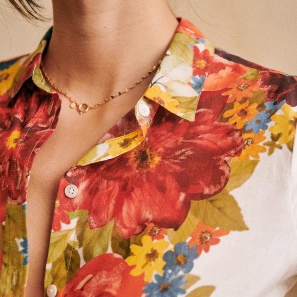 SEZANE Pierro Button Up Shirt Spring Flower Print - Picture 2 of 8